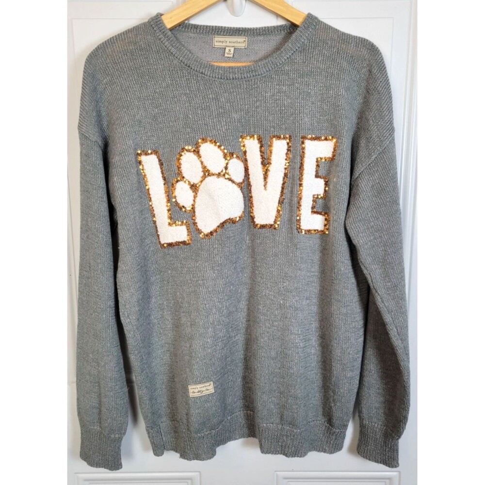 Simply Southern Womens Love Dogs Knit Long Sleeve Top Size S Oversized